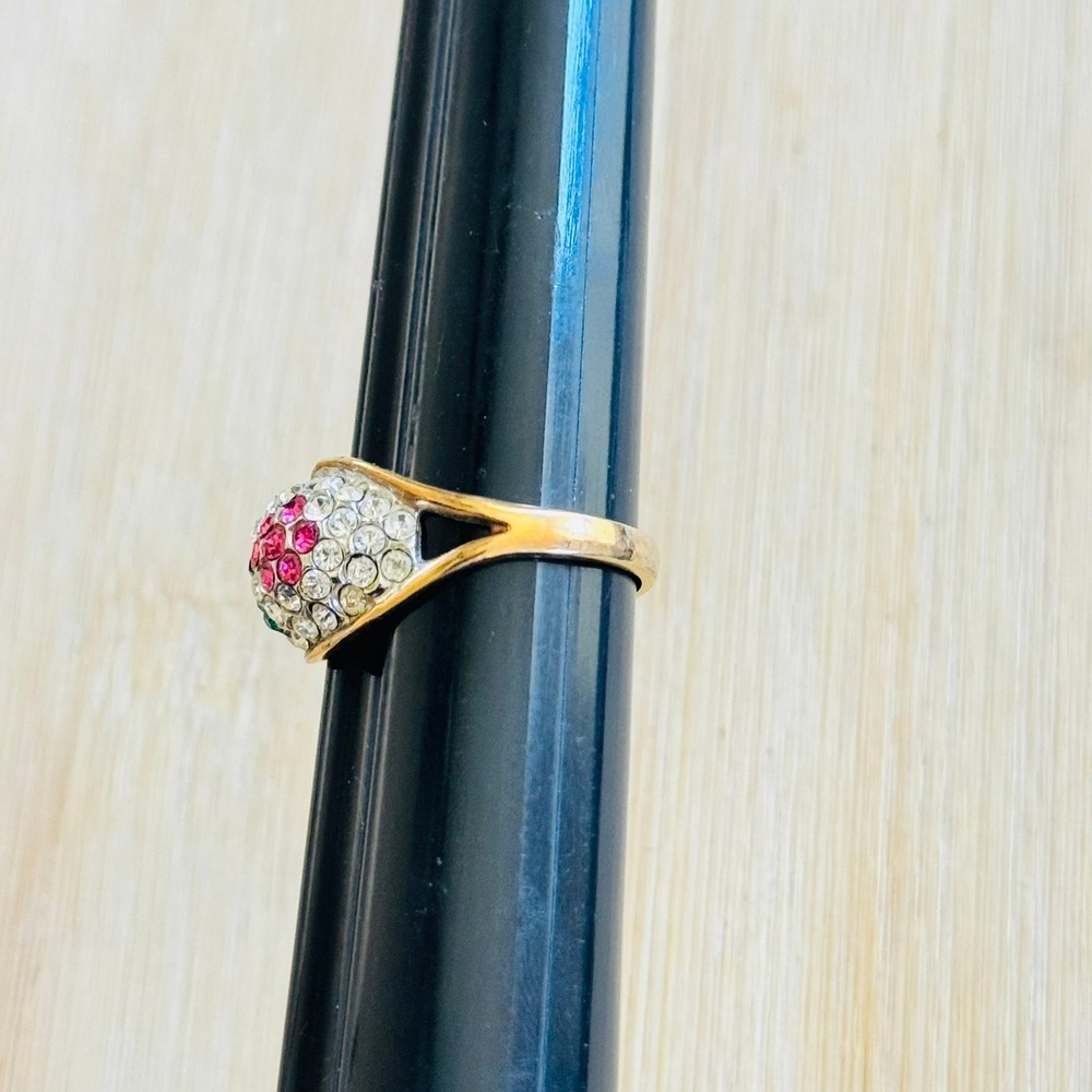 VTG 14K Gold Filled Flower Cocktail Cluster Ring Crystal Pave 70s Sz8.5 - Picture 5 of 7